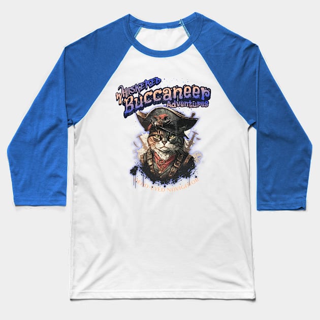 Whiskered Buccaneer Adventures Baseball T-Shirt by Retro Meowster